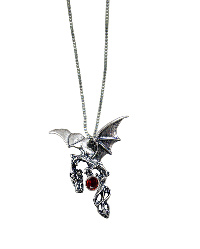 Sterling Silver Dragon of the Southern Sky Pendant With Garnet